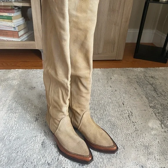 New Free People Sterling Western Tall Boots Tan Suede Leather Size 37.5 - Picture 4 of 13
